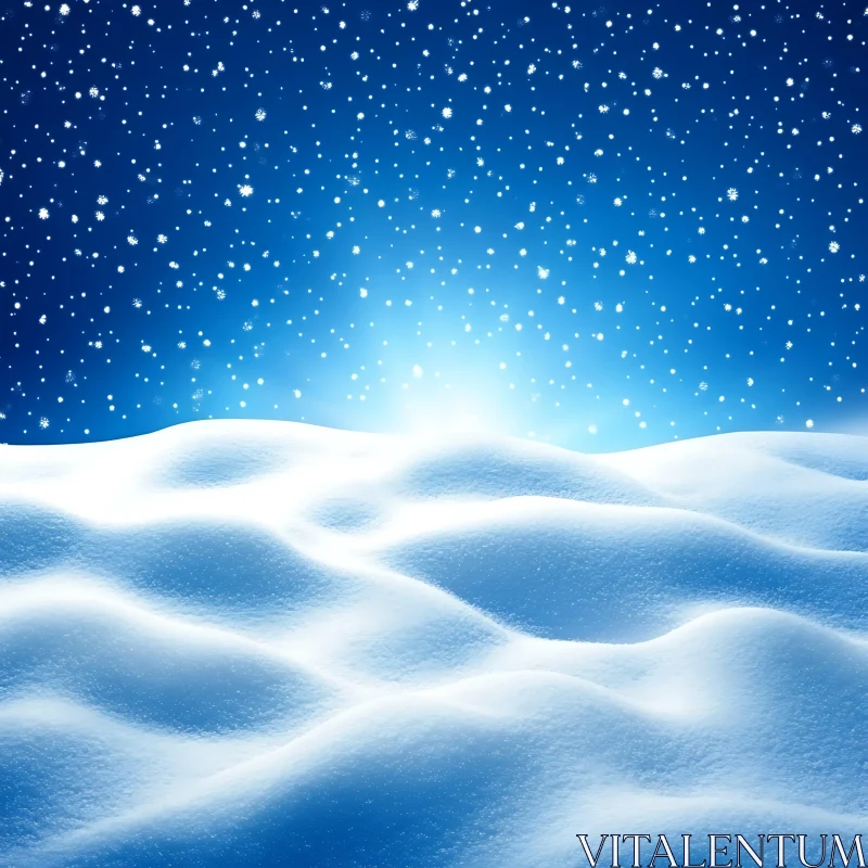 Peaceful Snow-Covered Hills under Starry Night AI Image