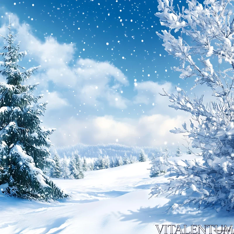 Snowy Winter Landscape with Frosty Trees AI Image