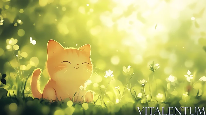 Content Cat in a Sunlit Meadow AI Image