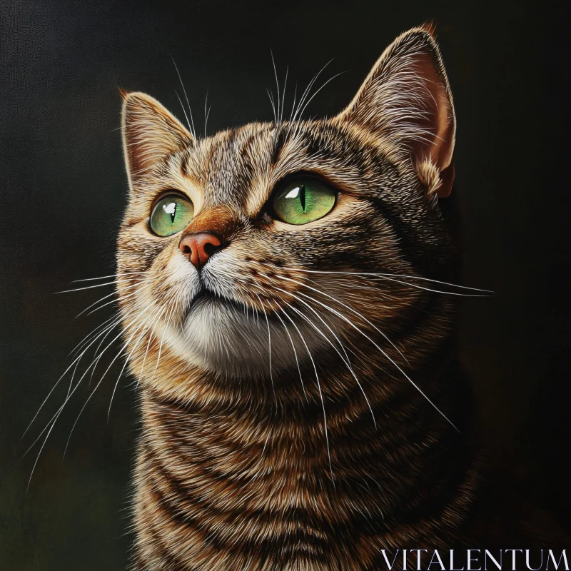 Detailed Tabby Cat Face with Green Eyes AI Image