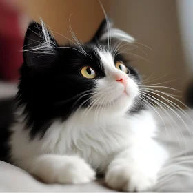 Cute Black and White Cat with Long Whiskers