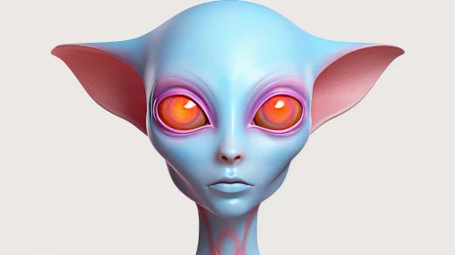 Alien Head 3D Rendering - Orange Eyes, Blue Skin