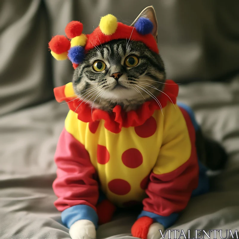 Playful Cat in Clown Outfit AI Image