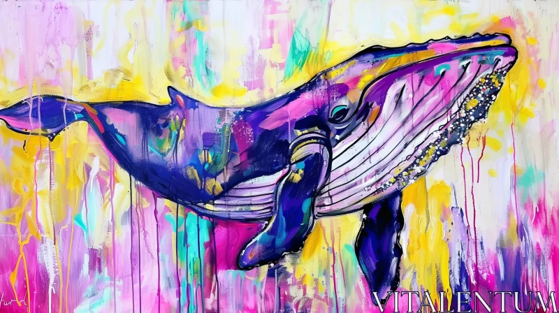 Blue and Purple Whale Abstract Painting in Sea AI Image