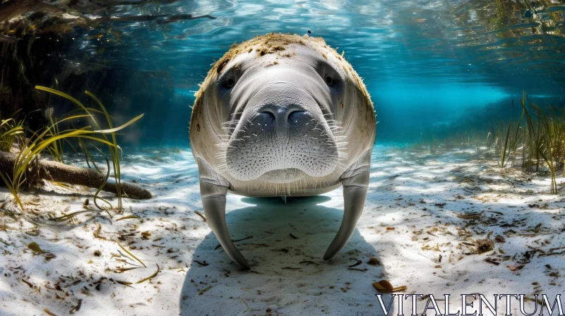 Close-up of a Manatee Swimming in a Clear Spring AI Image
