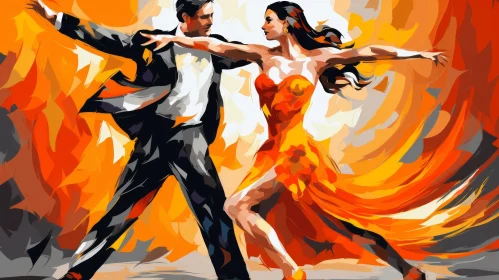 Dancers in Ballroom - Passionate Tango Painting