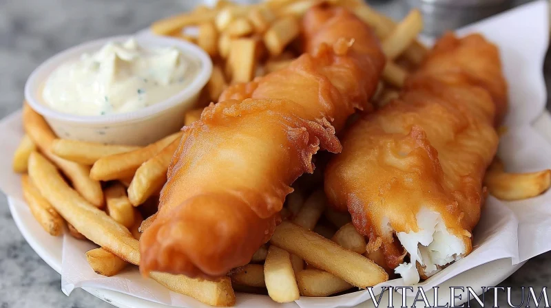 Delicious Fish and Chips on a White Table | Food Photography AI Image