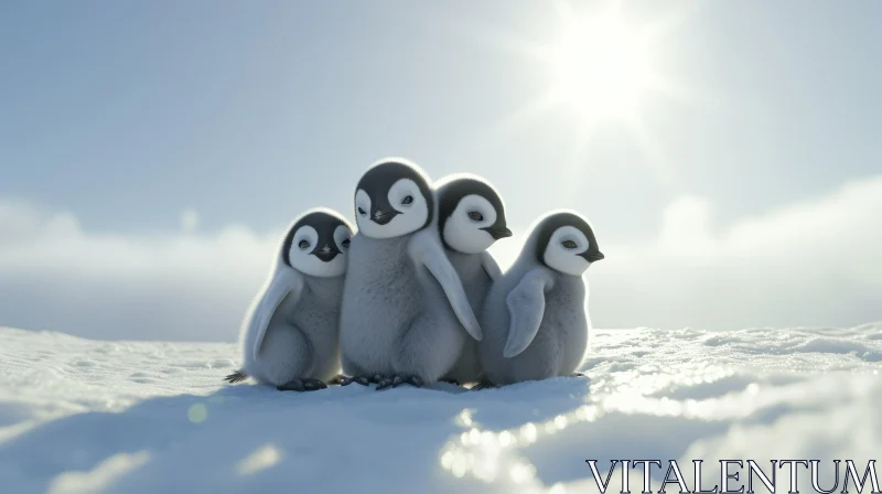 Emperor Penguin Chicks on Ice in Antarctica AI Image