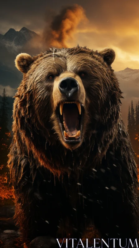 Epic Roaring Grizzly Bear in Matte Painting Style AI Image