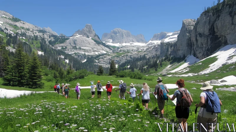 Hiking Adventure in a Mountain Meadow AI Image