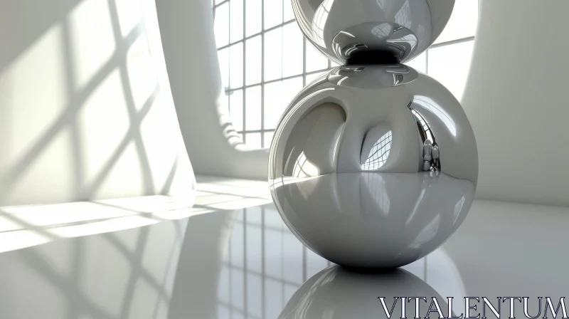 Immaculate White Room with Shiny Sphere | 3D Rendering AI Image