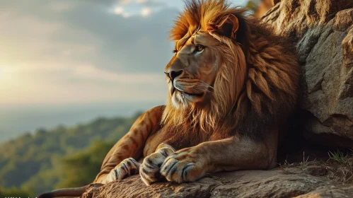 Majestic Lion in the Wild: Captivating Sunset Scene