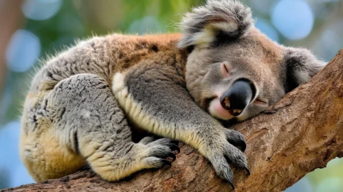 Peaceful Koala Sleeping on a Tree Branch - Serene Nature Image