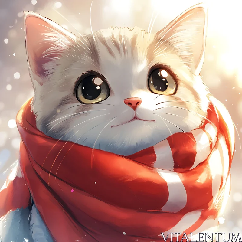 Cute Kitten in Cozy Scarf - Art
