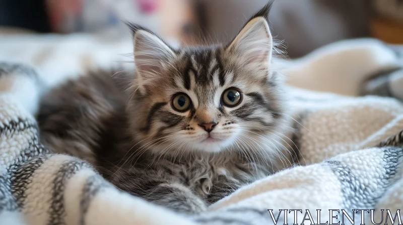Cute Kitten Relaxing in a Comfortable Blanket