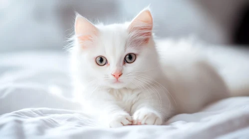 Cute White Kitten on White Background
