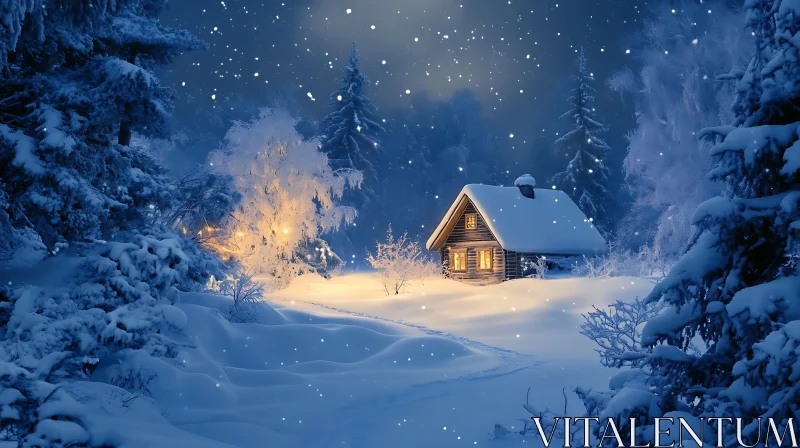 Cozy Cabin Amidst Winter Forest