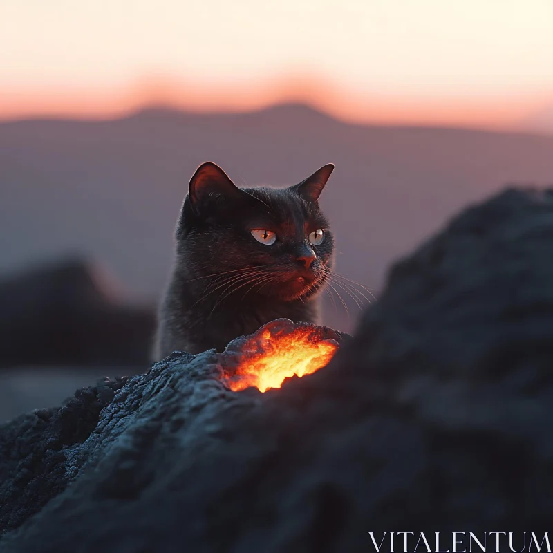 Moody Cat Portrait Near Lava