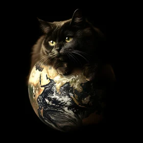 Mysterious Black Cat atop Glowing Earth