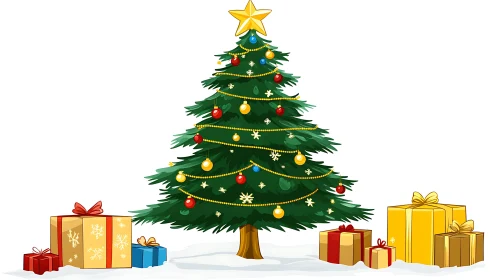 Holiday Decorated Christmas Tree with Gifts
