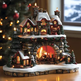 Cozy Holiday Miniature with Fireplace and Pine Trees