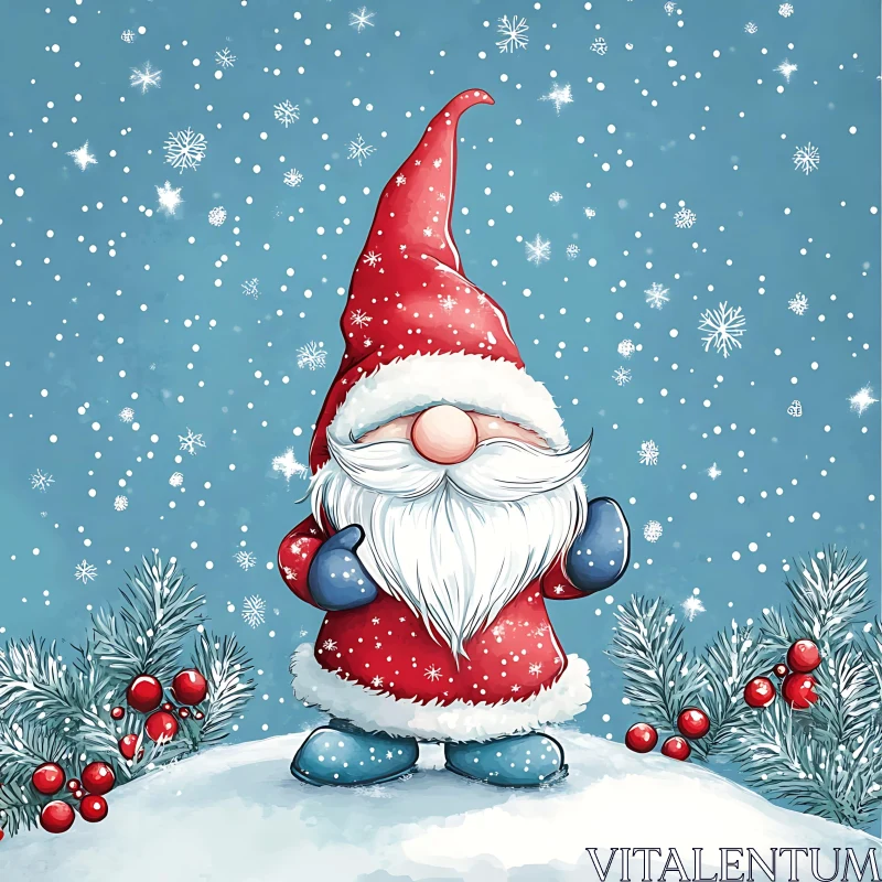 AI ART Christmas Gnome in Winter Snow