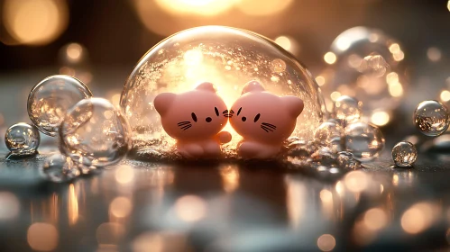 Surreal Bubble Scene with Cute Cats