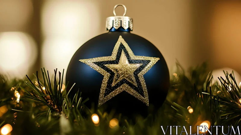 Festive Dark Blue Bauble with Golden Star