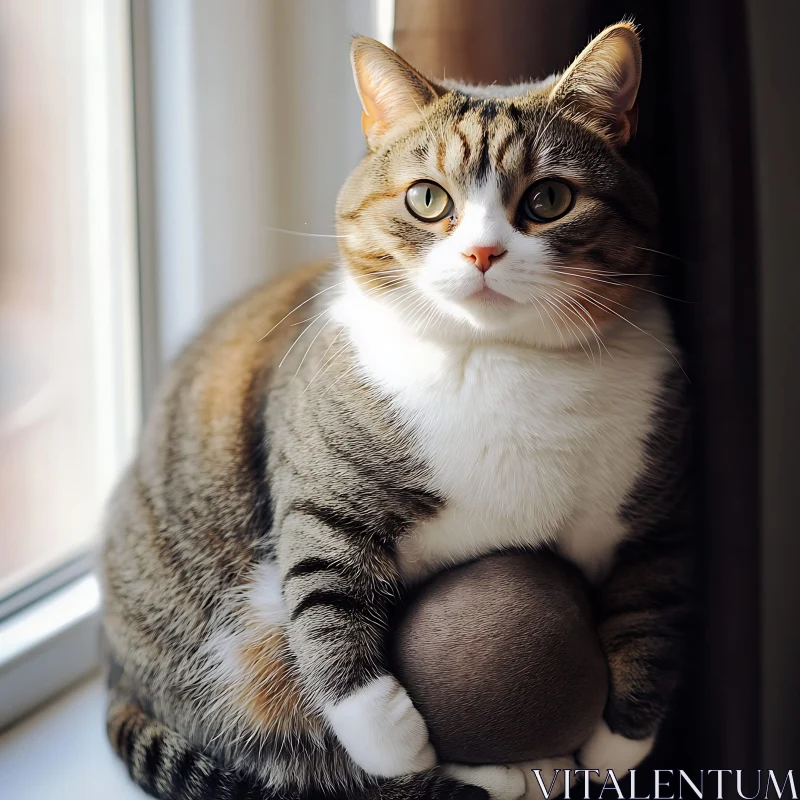 Playful Cat on Windowsill with Sunlight