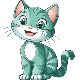 Whimsical Green Cat Cartoon