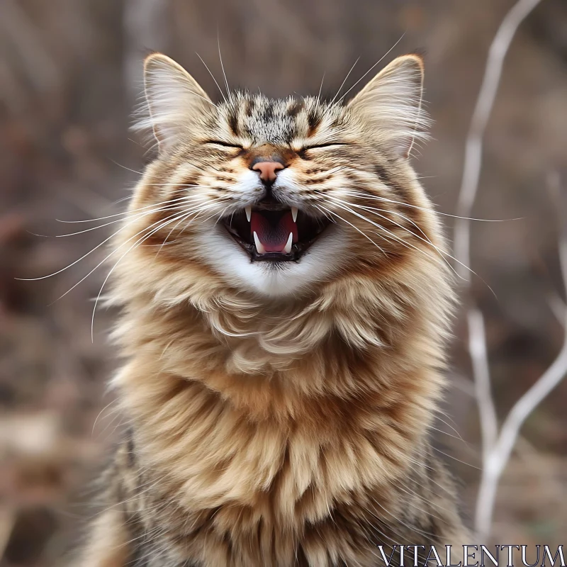 AI ART Joyful Fluffy Cat in Natural Setting