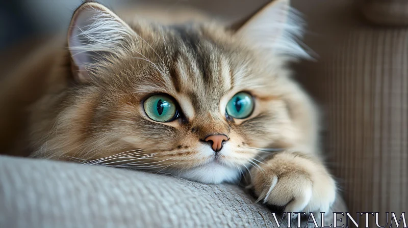 Fluffy Cat with Piercing Green Eyes Resting