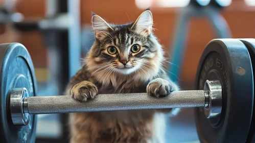 Cute Feline with Barbell in Gym