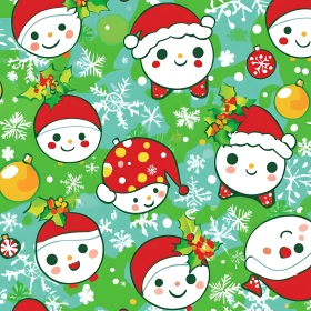 Festive Holiday Pattern with Cute Santa Faces