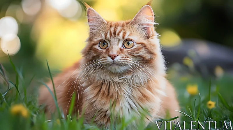 Orange Tabby Cat Among Yellow Flowers