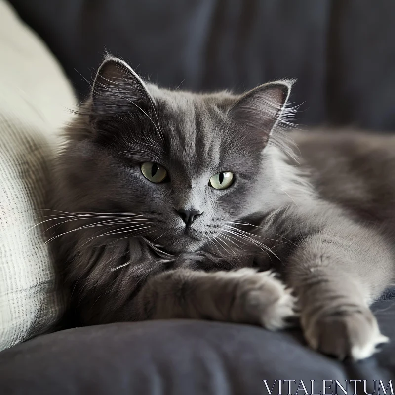 Relaxed Gray Cat with Silky Fur