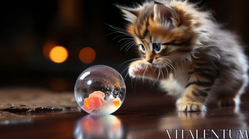 Adorable Kitten Playing with Glass Ball AI Image