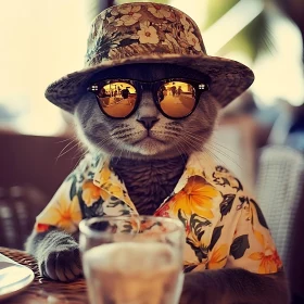Summer Vibes: Cat with Sunglasses and Hawaiian Shirt
