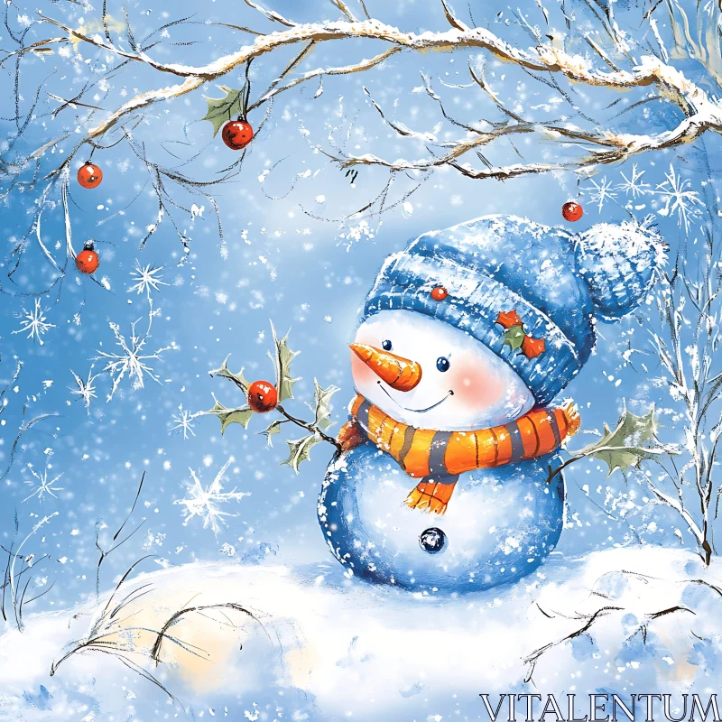 Festive Snowman in a Snowy Landscape