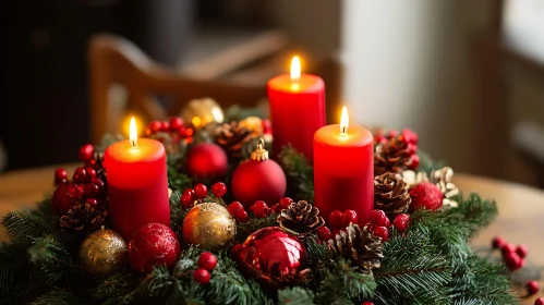 Holiday Candle Wreath with Ornaments