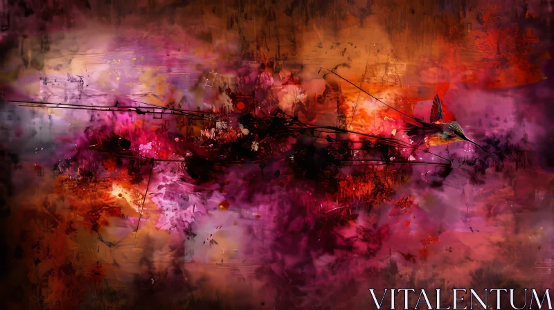 Dark Abstract Painting with Detailed Hummingbird