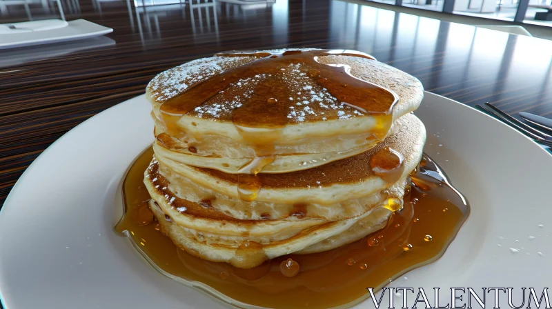 Delicious Stack of Pancakes on a Wooden Table AI Image
