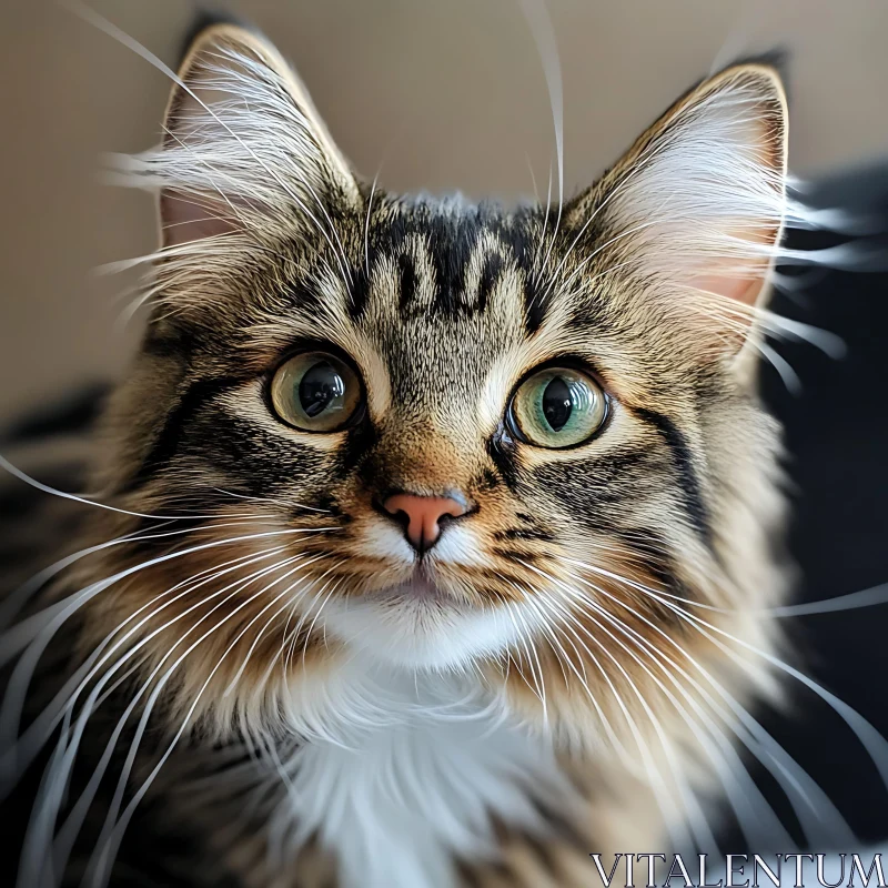 Captivating Portrait of Fluffy Cat with Green Eyes