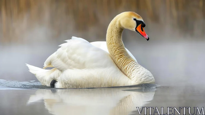 AI ART Elegant Swan Swimming in a Peaceful Lake