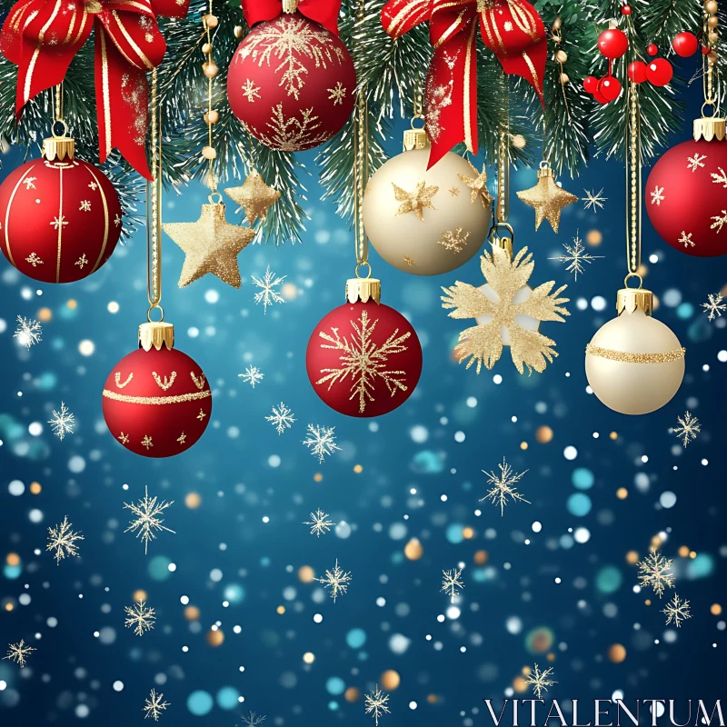 Christmas Decorations on Pine Branches AI Image