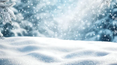 Tranquil Snowfall in a Winter Forest