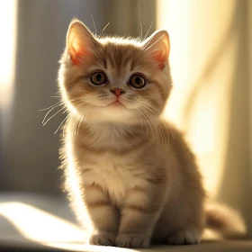 Cute Kitten with Striking Eyes in Soft Sunlight