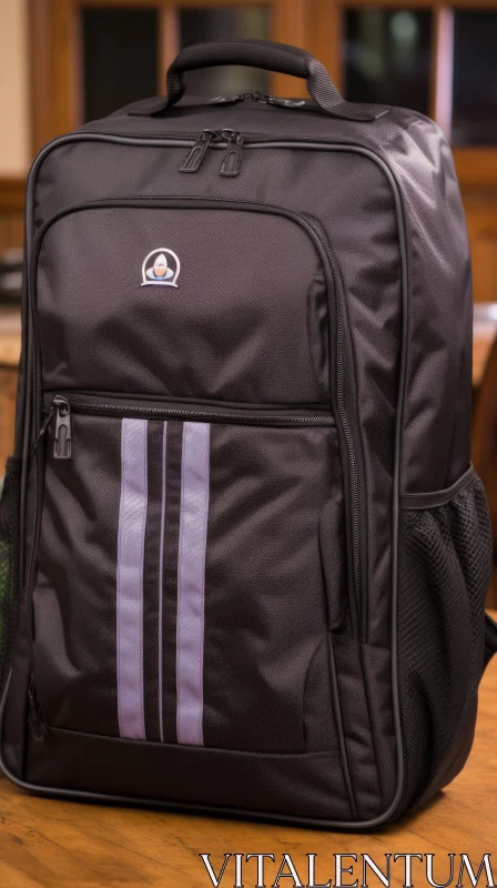 Stylish Black Backpack with Gray Stripe - Durable Polyester AI Image