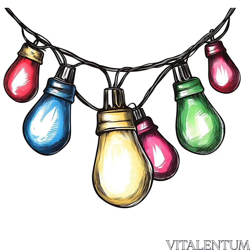 Vivid Light Bulbs on String Artwork AI Image