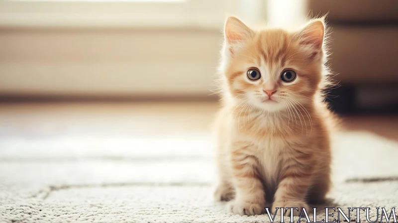 Cute Ginger Kitten on Cozy Rug AI Image